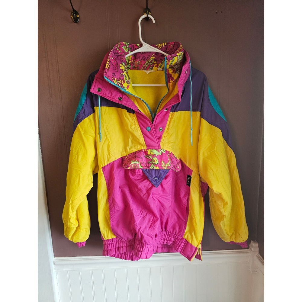 Vintage 80s 90s ISPO Neon Colorblock Ski Anorak‎ Jacket neon size small